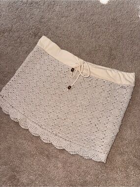 Roxy Crochet knit cream Mini Skirt beach cover up medium